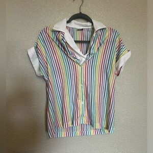 Vintage striped rainbow button up blouse size small
